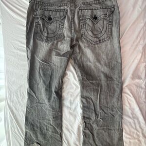 True Religion Gray Relaxed Jeans with Decorative Stitching